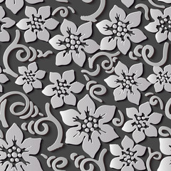 Fototapeta premium Seamless relief sculpture decoration retro pattern star shape flower spiral vortex vine