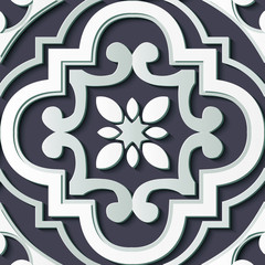 Seamless relief sculpture decoration retro pattern curve cross kaleidoscope flower