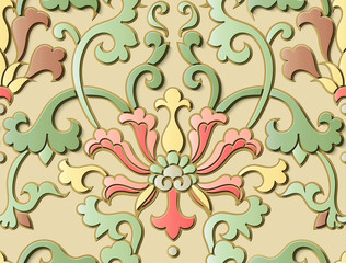 Seamless relief sculpture decoration retro pattern oriental spiral curve cross leaf vine flower