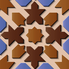Seamless relief sculpture decoration retro pattern star brown geometry cross kaleidoscope