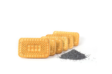 rectangular Russian cookies with poppy seeds. Isolated on white background.