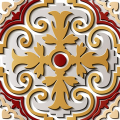 Seamless relief sculpture decoration retro pattern oriental spiral vortex cross vine plant flower crest frame kaleidoscope