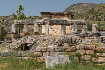 Ruins of the ancient town Hierapolis, now Pamukkale, Turkey