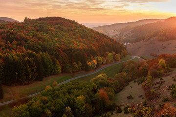 Amazing Franconian Sunset Autumn Landscape in the Hills