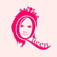 Face front view. Elegant silhouette of a female head. Portrait of a happy smiled woman wearing crown