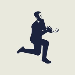 Silhouette of businessman in prayer pose. Web icon with for application