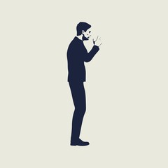 Silhouette of businessman in prayer pose. Web icon with for application
