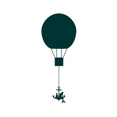 Obraz premium Woman flying on air balloon. Silhouette of beautiful mermaid sitting at anchor with cat.