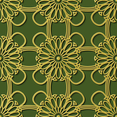 Seamless relief sculpture decoration retro pattern gold round cross flower frame line