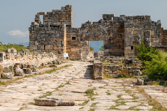 Ruins of the ancient town Hierapolis, now Pamukkale, Turkey