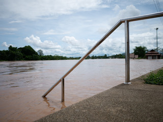 Stair on riverside after hard raining in monsoon