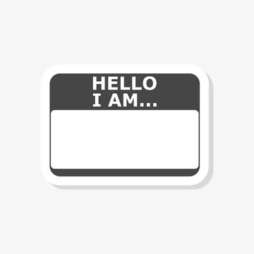 Hello I Am, black card sticker