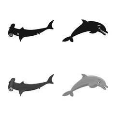 Vector design of sea and animal icon. Set of sea and marine stock vector illustration.
