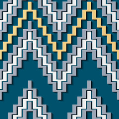 Fototapeta premium Seamless relief sculpture decoration retro pattern sawtooth triangle wave cross frame line