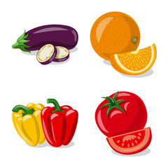 Vector design of vegetable and fruit icon. Set of vegetable and vegetarian stock symbol for web.