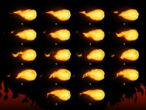 Fire Ball. Animated Flaming Fireball, Hot Flying Flame And Warm Fireballs 2d Animation Frames Isolated Vector Cartoon Set