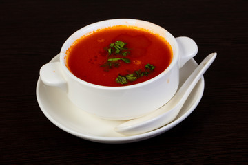 Tomato soup with seafood