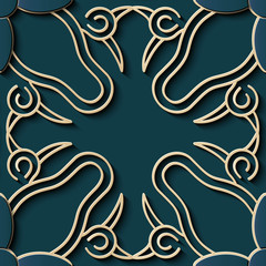 Fototapeta premium Seamless relief sculpture decoration retro pattern spiral curve cross gold frame line