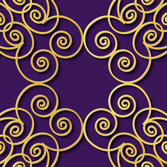 Seamless relief sculpture decoration retro pattern gold spiral vortex cross frame vine