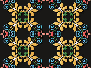 Seamless relief sculpture decoration retro pattern spiral curve cross leaf frame vine flower leaf