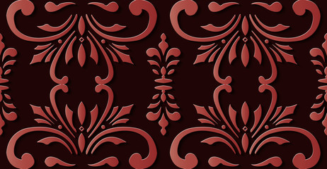 Seamless relief sculpture decoration retro pattern red spiral curve cros leaf frame vine flower
