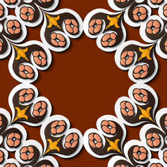 Seamless relief sculpture decoration retro pattern spiral curve round cross frame vine flower