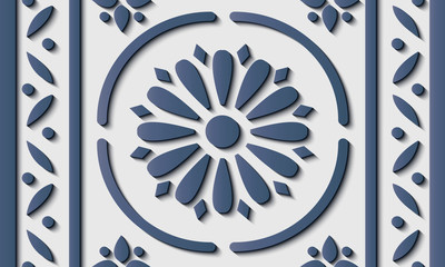 Seamless relief sculpture decoration retro pattern round curve cross elegant blue flower frame line