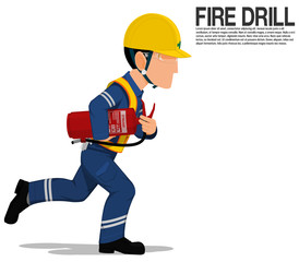 Fototapeta premium A worker with the extinguisher is running on transparent background