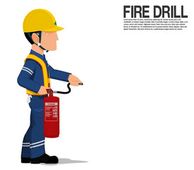 Fototapeta premium A worker with the extinguisher is standing on transparent background