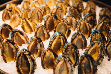 junbok gui is grilled abalone bbq. Seafood on ice