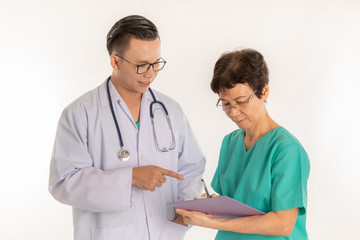 doctor checking paper sheets