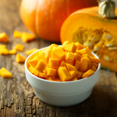 Pumpkin in the white bowl