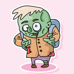 Funny zombie boy with a knapsack. vector sketch doodle sticker drawing