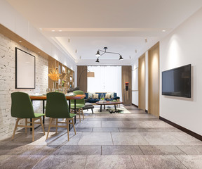 3d rendering modern dining room and living room with luxury decor