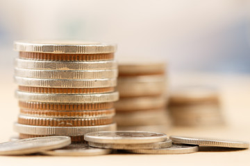 Close up of stack of coins for finance and banking concept