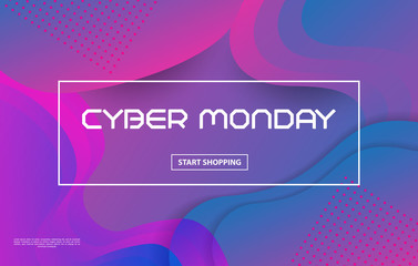 Cyber Monday Sale vector techno style.Abstract background with violet gradient. The composition of the liquid gradient form. Futuristic posters. Vector