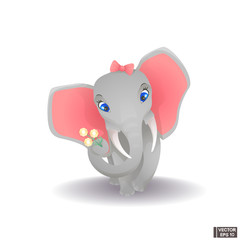 Cute cartoon elephant with flowers.