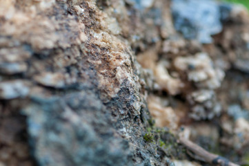 Close-up of rocks, salt and minerals. Shallow depth of field.