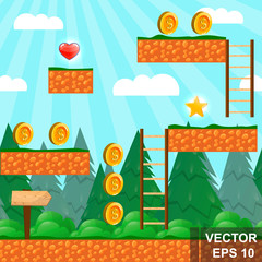 Game background. Cartoon Victory. Passage of the quest. For your design. Win. Coin.