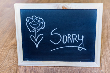 Sorry Apologizing with Painted Flower On a Black Board