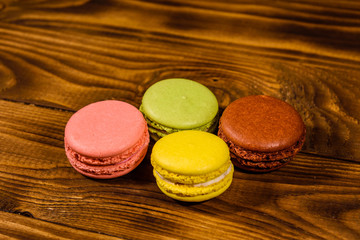 French macaroons on wooden table