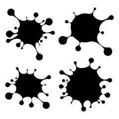 Vector cartoon black blot, spilled ink stain, brush stroke in grunge style. Dirty artistic design element, box, frame or background for text.