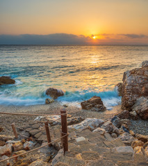 Piso Livadi beach on Paros island at sunrise