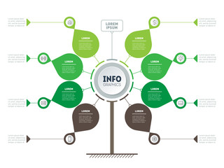 Business presentation or infographics concept with 8 options. Web Template of green tree, info chart or diagram. Vector info graphic of technology or education process with 8 steps.