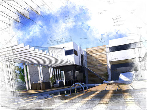 Luxury house exterior illustration