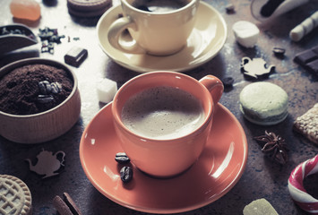 cup of coffee, tea and cacao