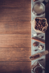 coffee ingredients on wood