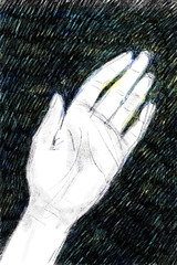 digital illustration of a woman's left hand on black background - 228961112