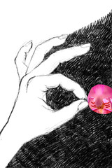 digital illustration of a woman's left making an OK sign, with pink petal - 228961124