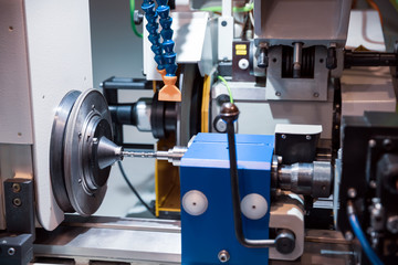 Metalworking CNC milling machine. Cutting metal modern processing technology.